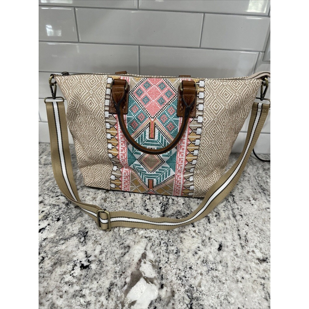 Jen & Co JoJo Satchel Aztec‎ Woven Printed Handbag w/Vegan Leather Trim